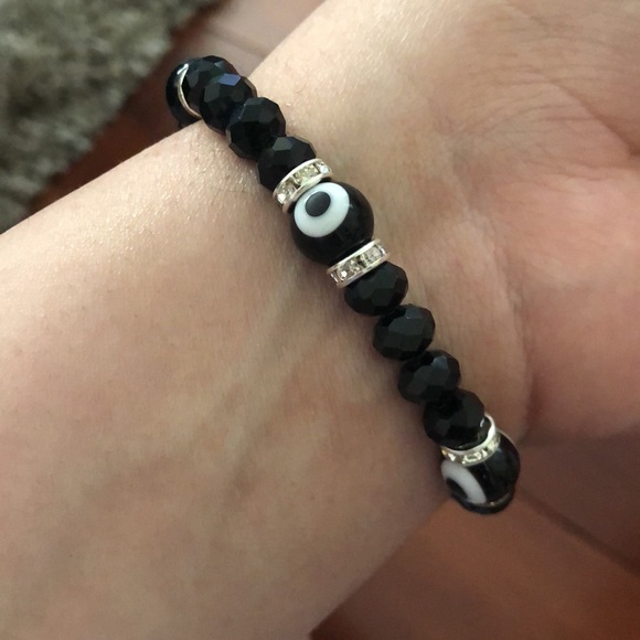 Black evil eye bracelet stretchy - Picture 2 of 3